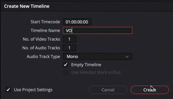 Setting Timeline to Record Audio in DaVinci Resolve 17